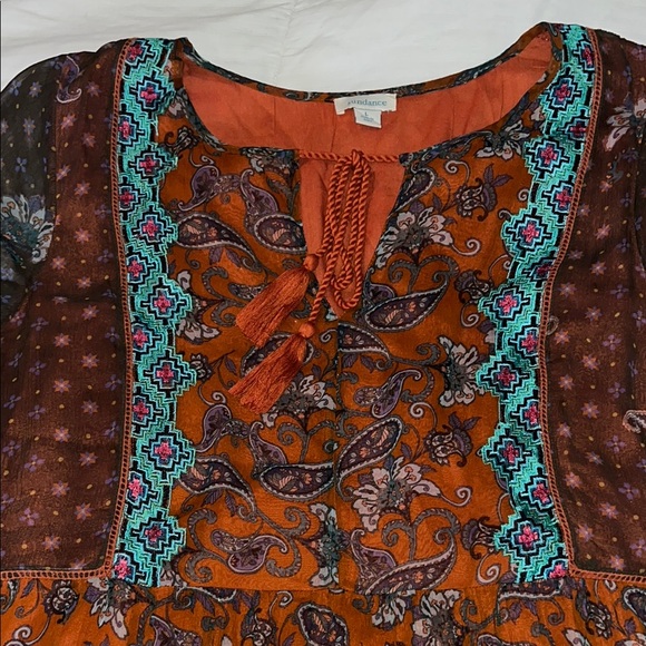 Sundance Bohemian Paisley long sleeve Dress with embroidered Accents size Large - Picture 4 of 7